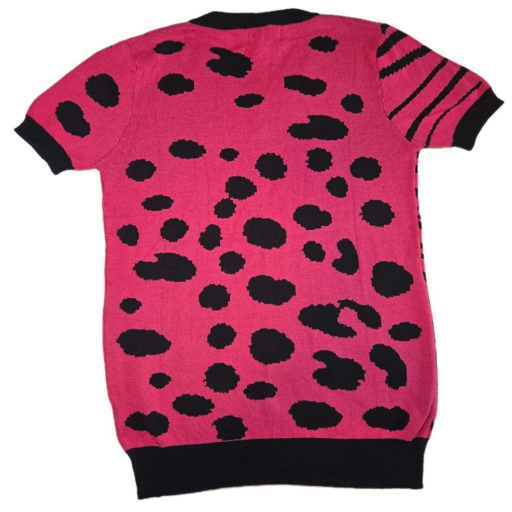 OXKNIT Short Sleeve Sweater Womens Large Pink Cotton Animal Cheetah Zebra NEW - Picture 2 of 6